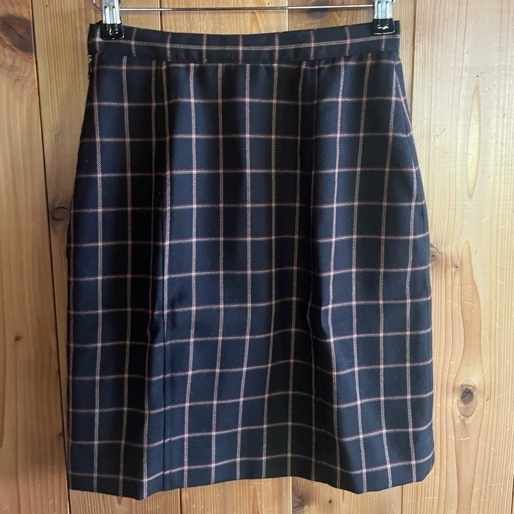 90's Vintage Wool Window Pane Plaid Power Mini Skirt Suit
